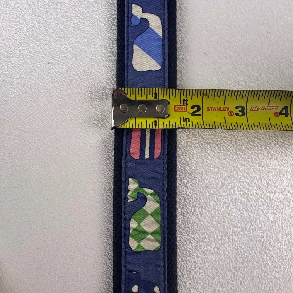 Vineyard Vines Navy Kids Whale Print Fabric Belt with Silver D-Rings